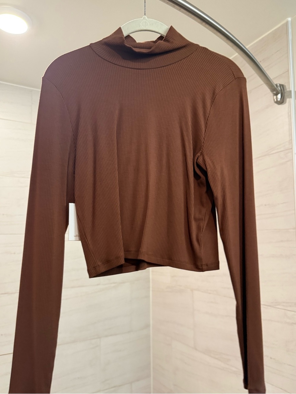 Aritzia Wilfred Ribbed Mock Neck Long-Sleeve Top — Brown